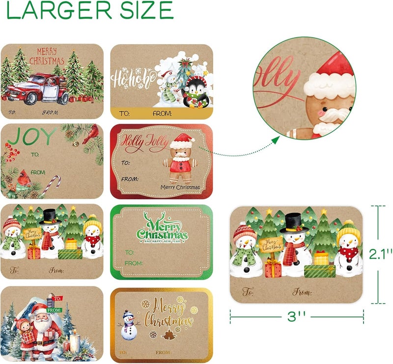AuroTrends Jumbo Christmas Name Tags Stickers 120 Pack/8 Designs -Gift Tag with Reflective Metallic Foil for Christmas Presents (Vintage Brown) - Image 2